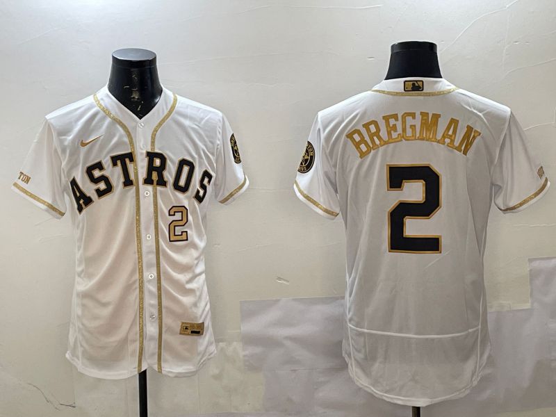 Men Houston Astros #2 Bregman White Gold Elite 2025 Nike MLB Jersey style 4->houston astros->MLB Jersey